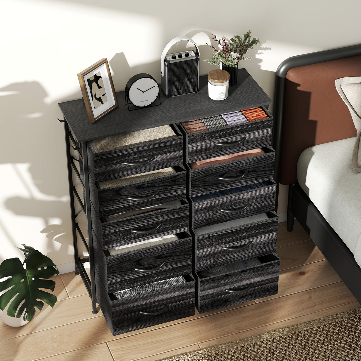 Fabric Chest of Drawers, 10 Drawer Dresser for Bedroom, Black