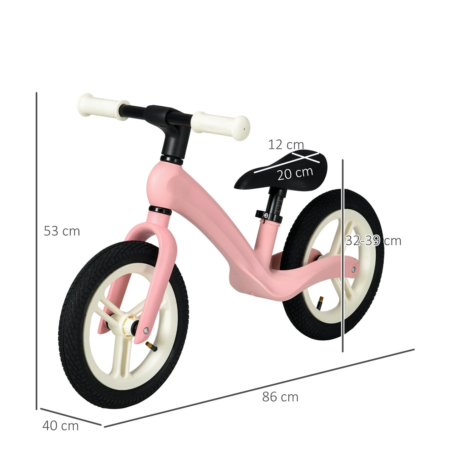 AIYAPLAY 12" Kids Balance Bike, Lightweight Training Bike for Children No Pedal with Adjustable Seat, Rubber Wheels - Pink