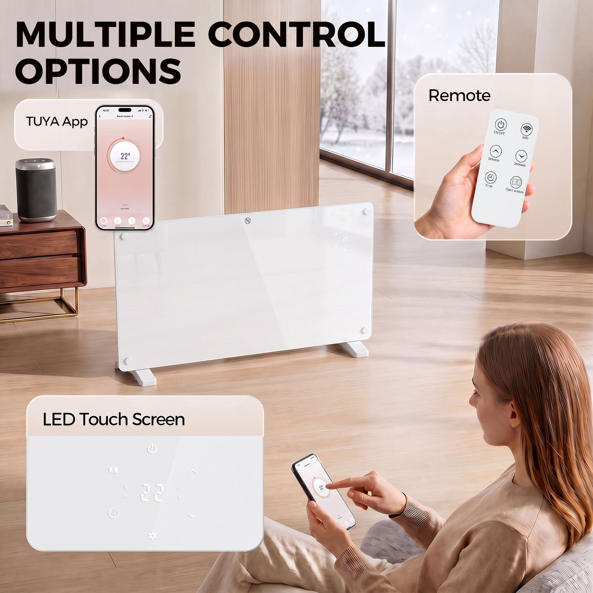 2000W Electric Space Heater Radiator Wifi Smart App, White