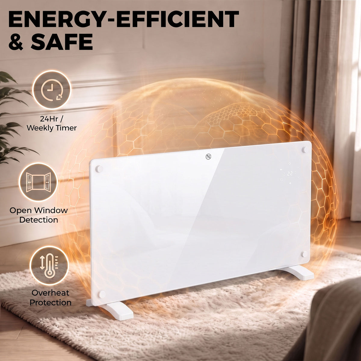 2000W Electric Space Heater Radiator Wifi Smart App, White