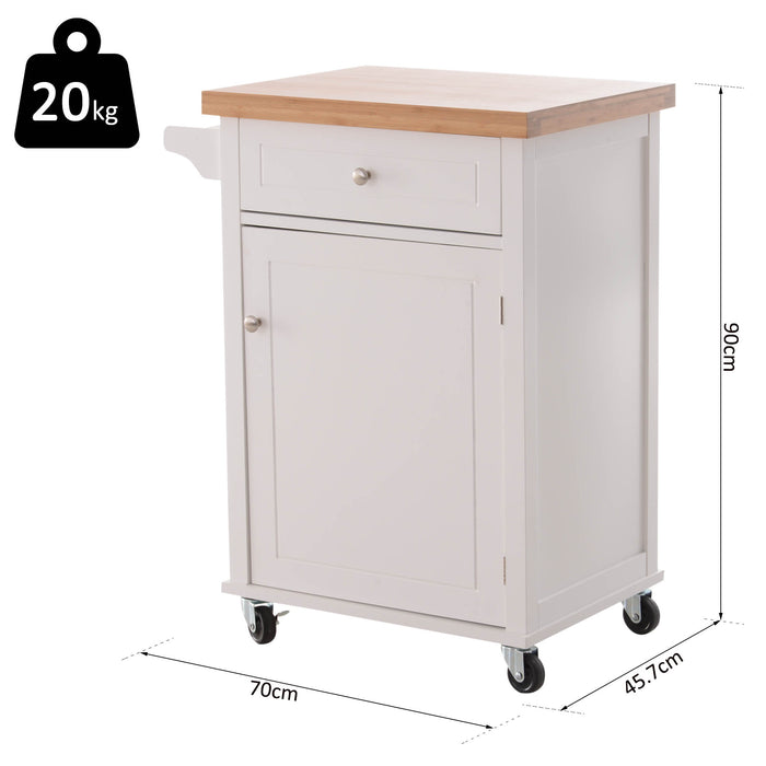 Kitchen Cart Storage Trolley Wooden Cabinet with Drawer Cupboard Towel Rail White