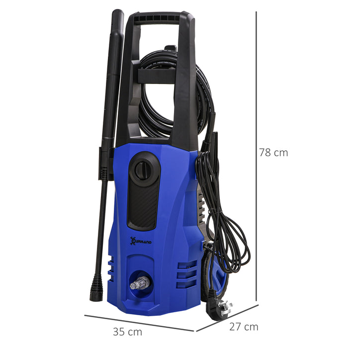 DURHAND High Pressure Washer, 150 Bar Pressure, 510 L/h Flow, 1800W, High-Performance Portable Power Jet Wash Cleaner, Blue