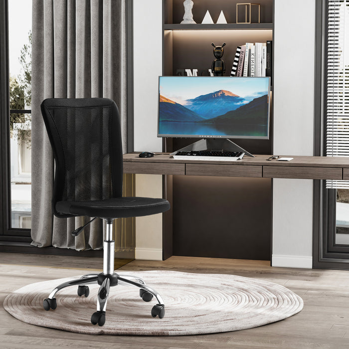 Home Office Mesh Task Chair Ergonomic Armless Mid Back Height Adjustable with Swivel Wheels, Black