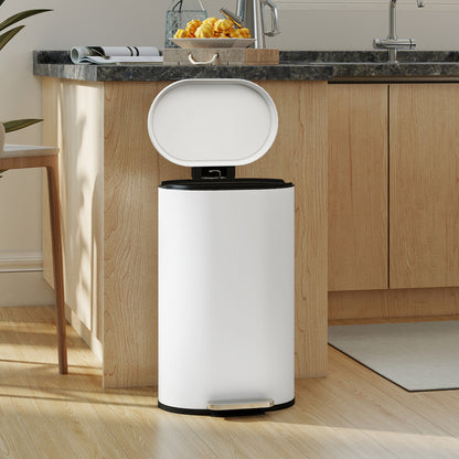 Slim Rectangular Pedal Bin with Soft-Close Lid, 30L Kitchen Bin Cream