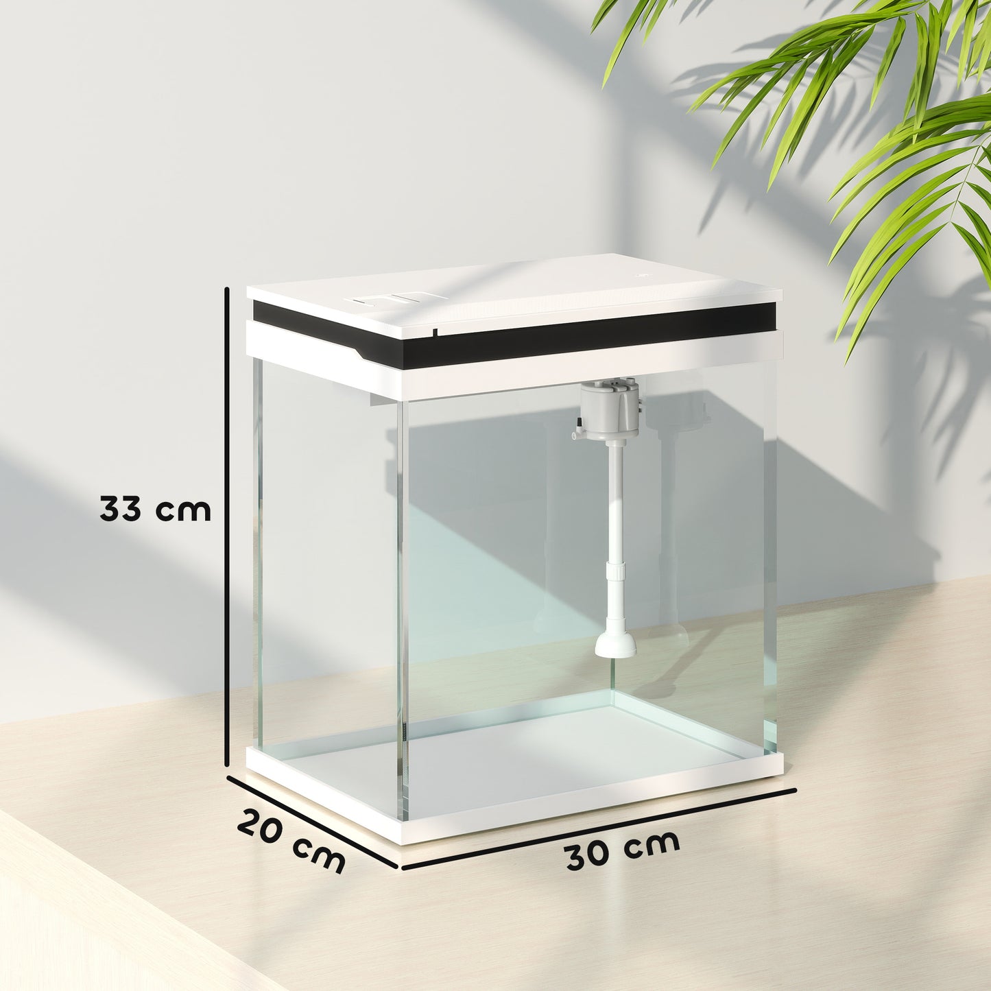 14L Small Fish Tank with Filter System, LED Lights, Water Pump, White