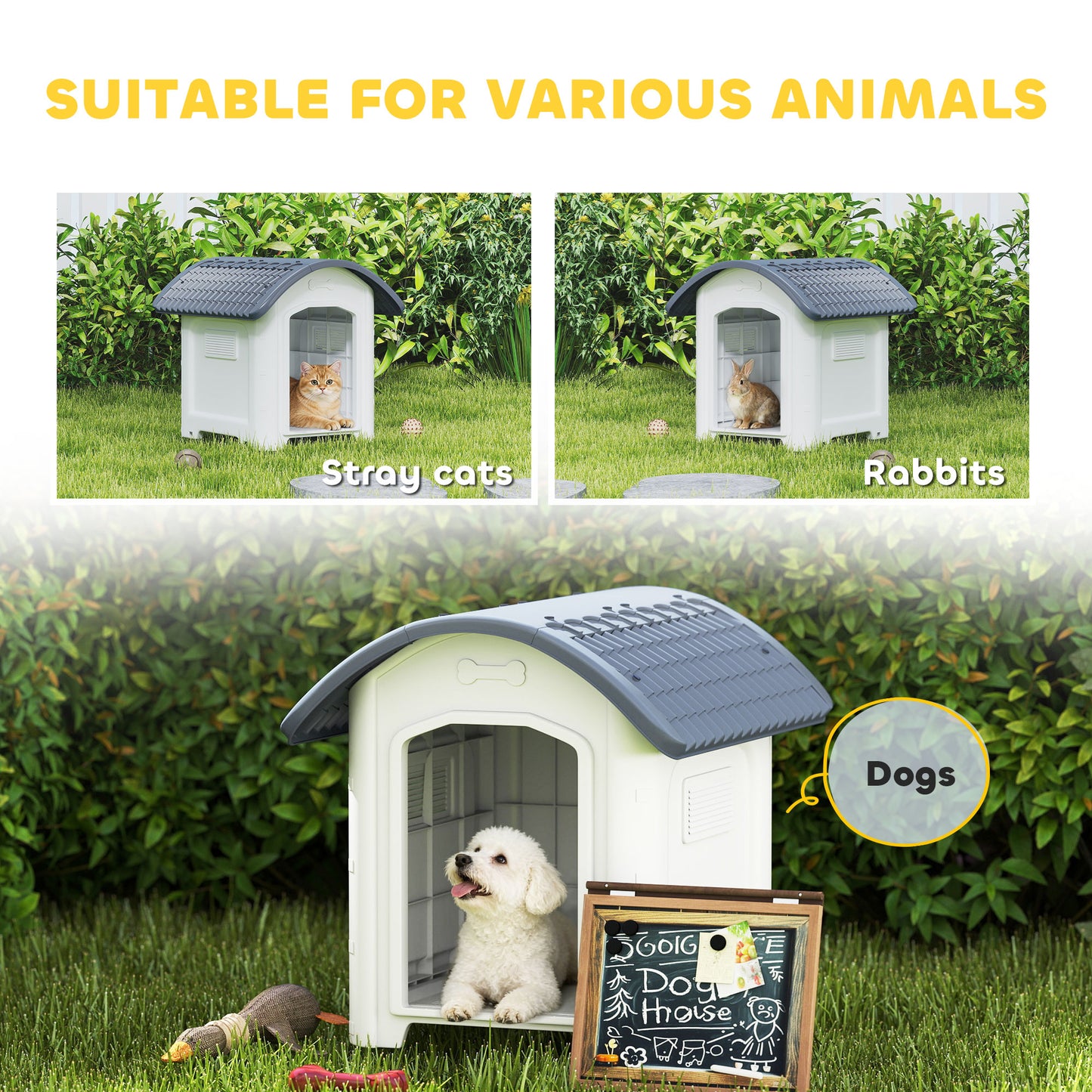 Plastic Outdoor Dog Kennel with Removable Floor, Waterproof Roof