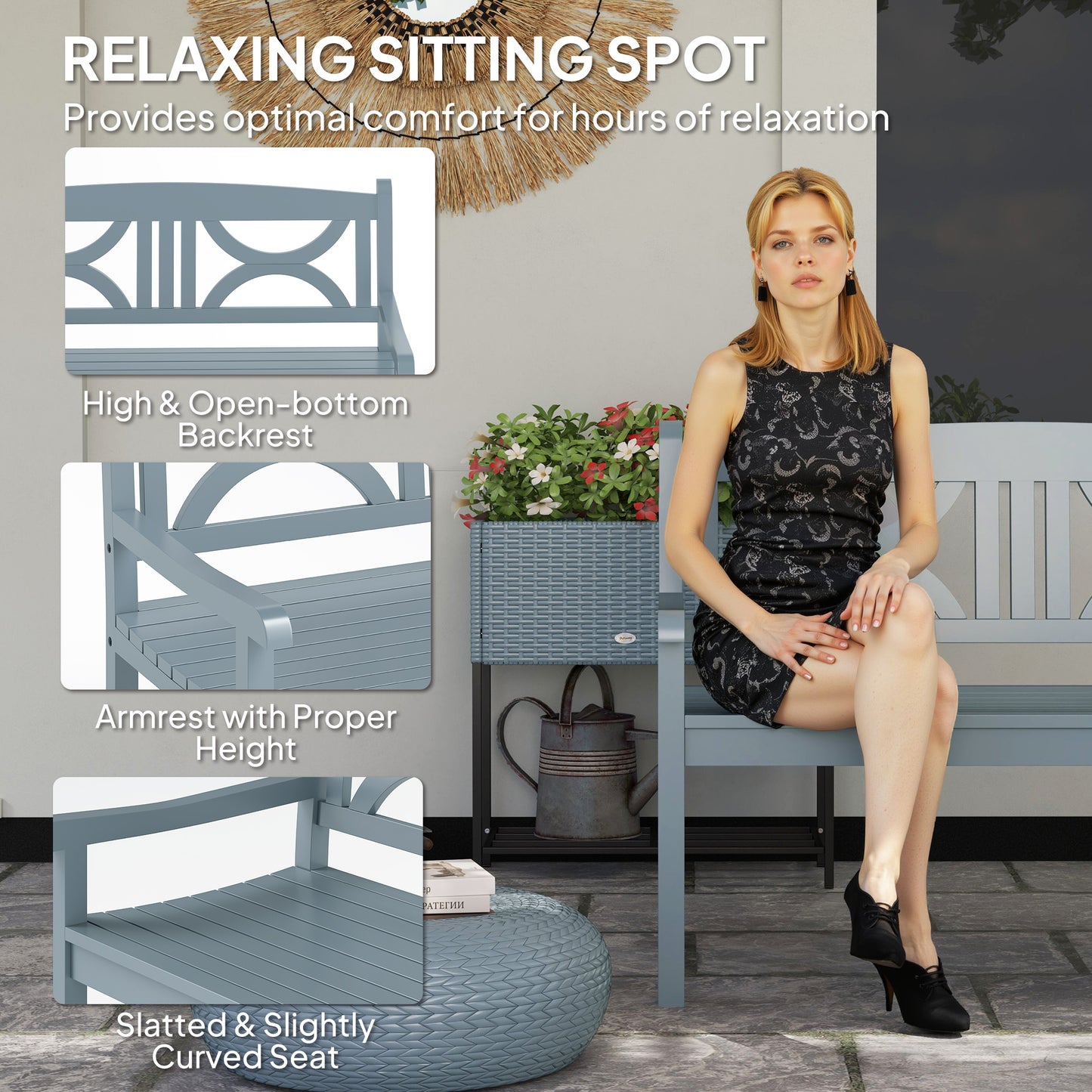 2-Seater Wooden Garden Bench Outdoor Patio Loveseat Grey