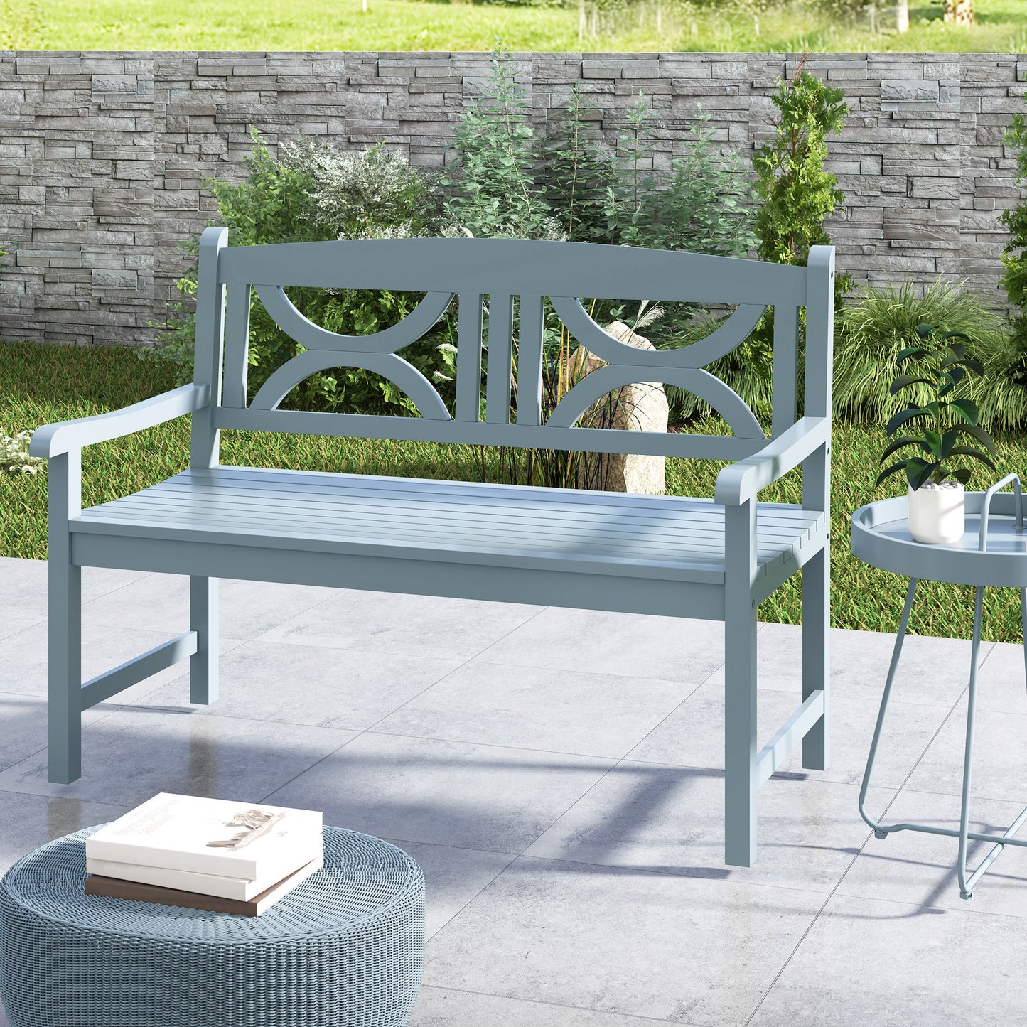 2-Seater Wooden Garden Bench Outdoor Patio Loveseat Grey