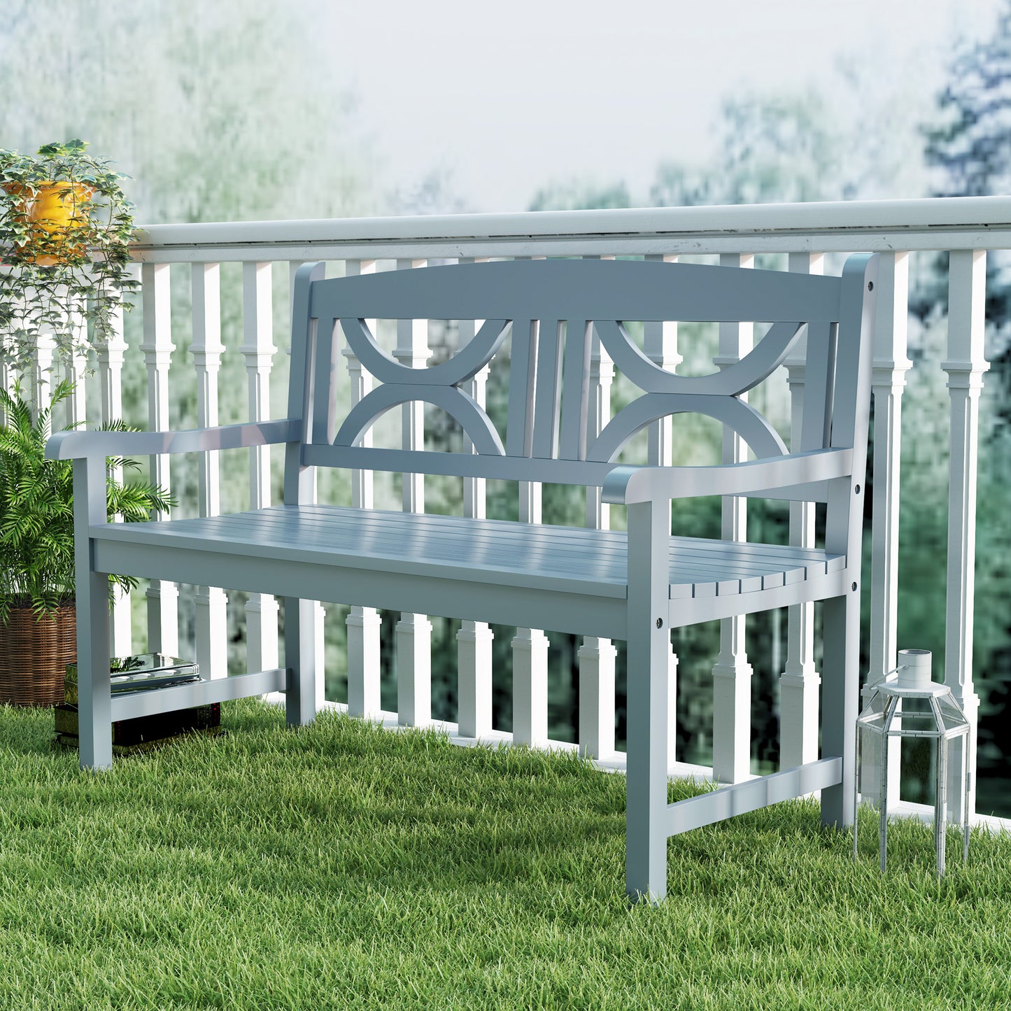 2-Seater Wooden Garden Bench Outdoor Patio Loveseat Grey