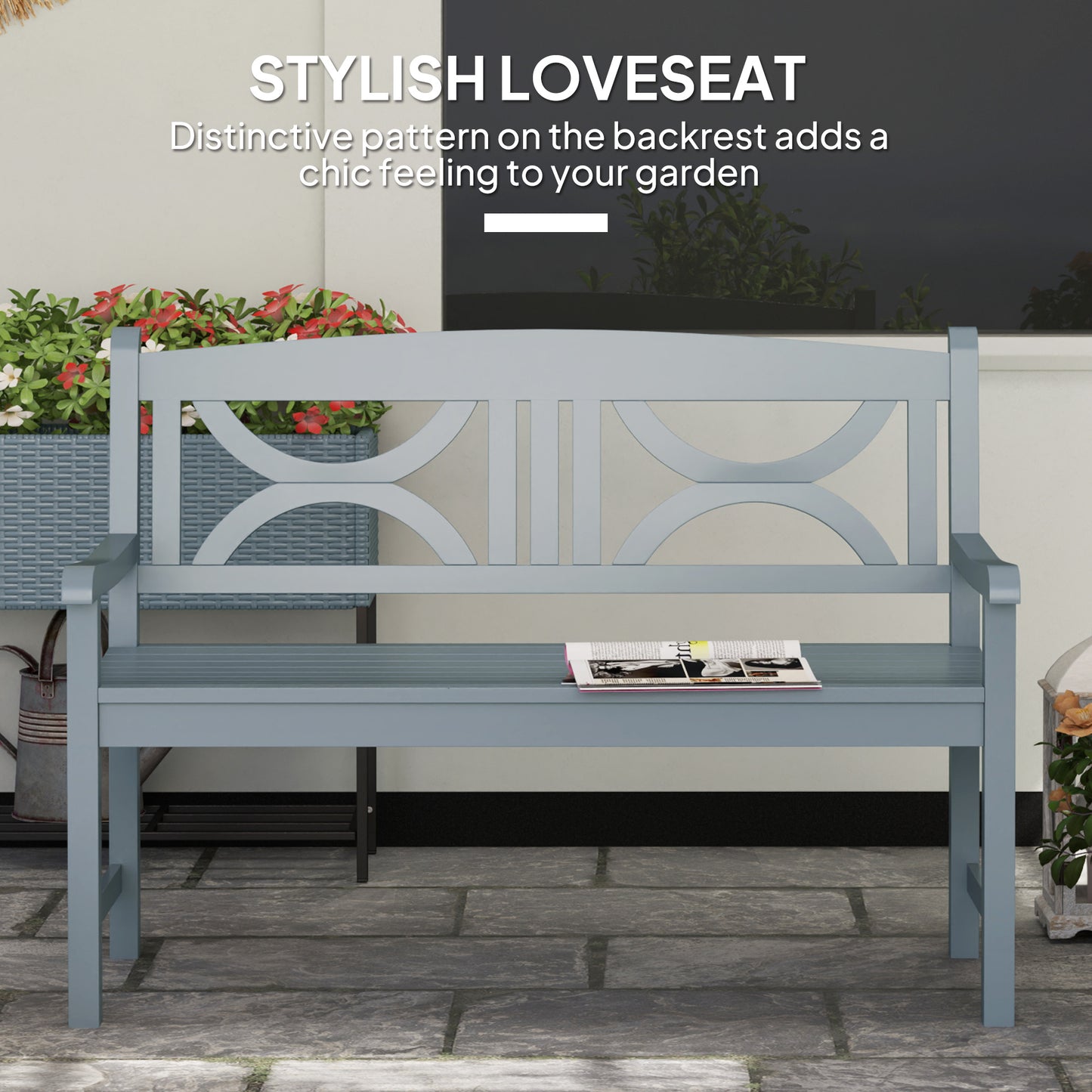 2-Seater Wooden Garden Bench Outdoor Patio Loveseat Grey
