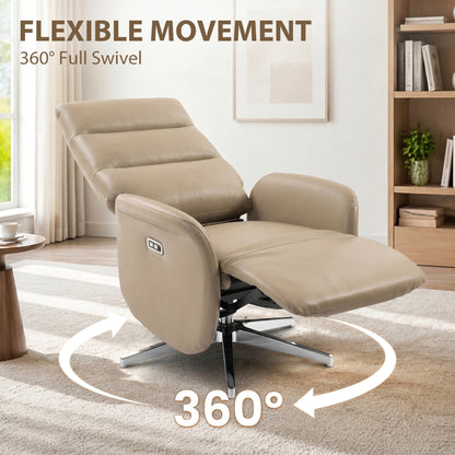Recliner Armchair, Swivel Recliner with Type C+USB, Brown