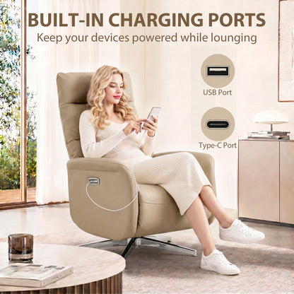 Recliner Armchair, Swivel Recliner with Type C+USB, Brown