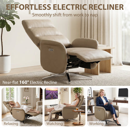 Recliner Armchair, Swivel Recliner with Type C+USB, Brown