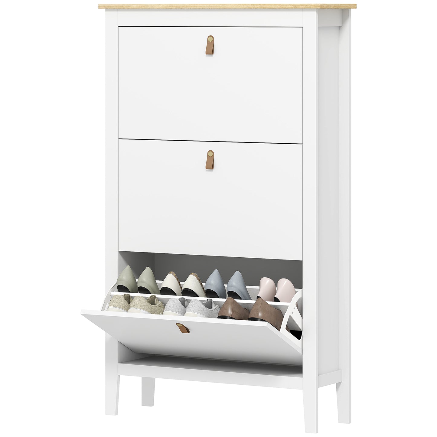 3 Drawer Shoe Cabinet with Flip Doors for Hallway, Entryway, White