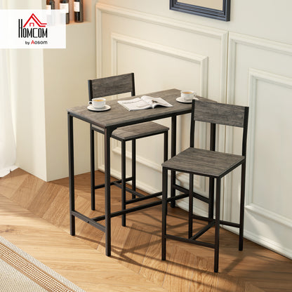 Bar Table and Stools Set, Kitchen Table and 2 Chairs with Backrest, Footrest