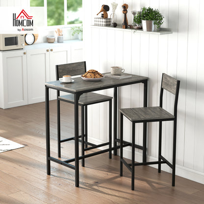 Bar Table and Stools Set, Kitchen Table and 2 Chairs with Backrest, Footrest