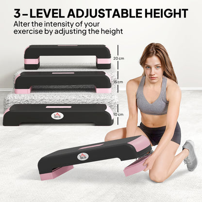 Aerobic Step Three-Level Adjustable Exercise Stepper, Black and Pink