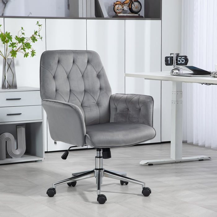 Linen Computer Chair with Armrest, Modern Swivel Chair with Adjustable Height, Grey