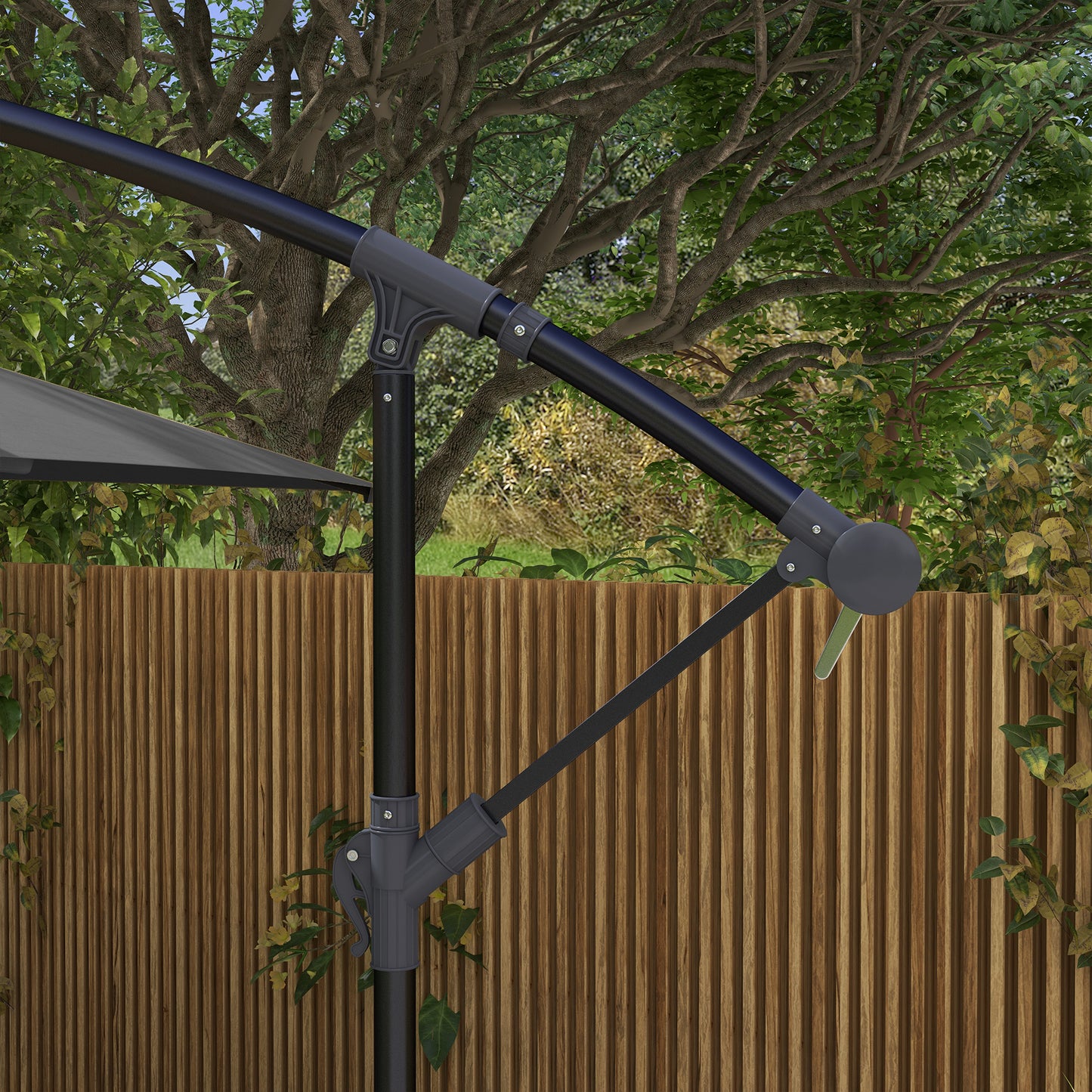 3x2m Cantilever Parasol with Cross Base, Banana Parasol with Crank Handle and 6 Ribs, Rectangular Hanging Patio Umbrella