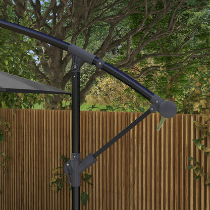 3x2m Cantilever Parasol with Cross Base, Banana Parasol with Crank Handle and 6 Ribs, Rectangular Hanging Patio Umbrella