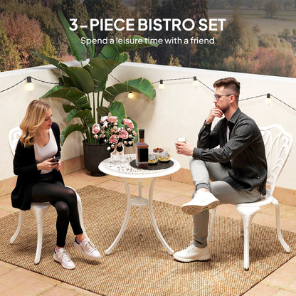 3 Piece Patio Bistro Set Outdoor Table Set with Umbrella Hole White