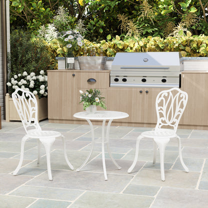 3 Piece Patio Bistro Set Outdoor Table Set with Umbrella Hole White