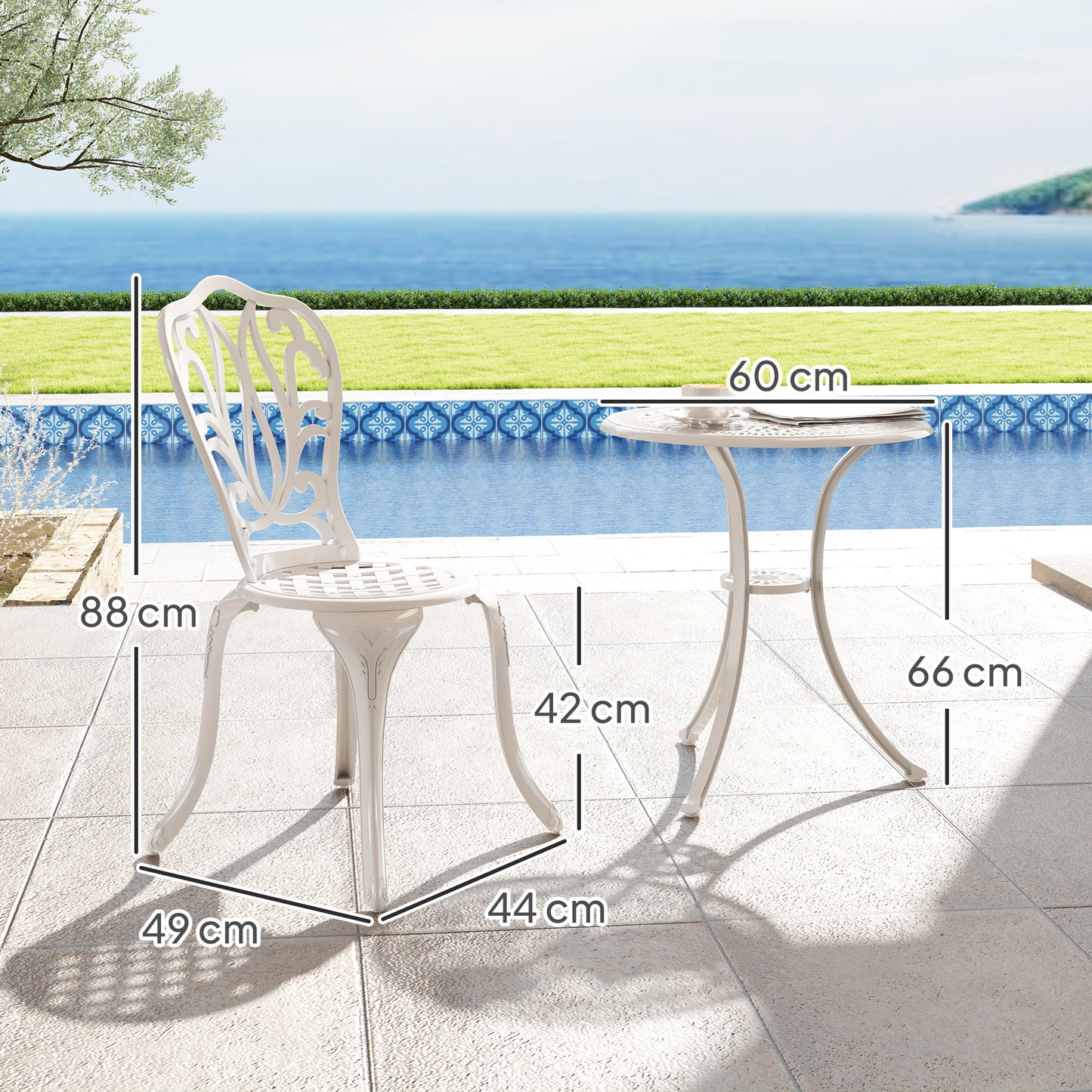 3 Piece Patio Bistro Set Outdoor Table Set with Umbrella Hole White