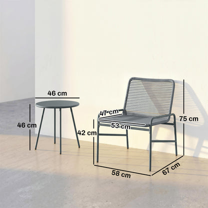 Rattan Bistro Set with 2 Chairs & Round Table for Patio, Dark Grey