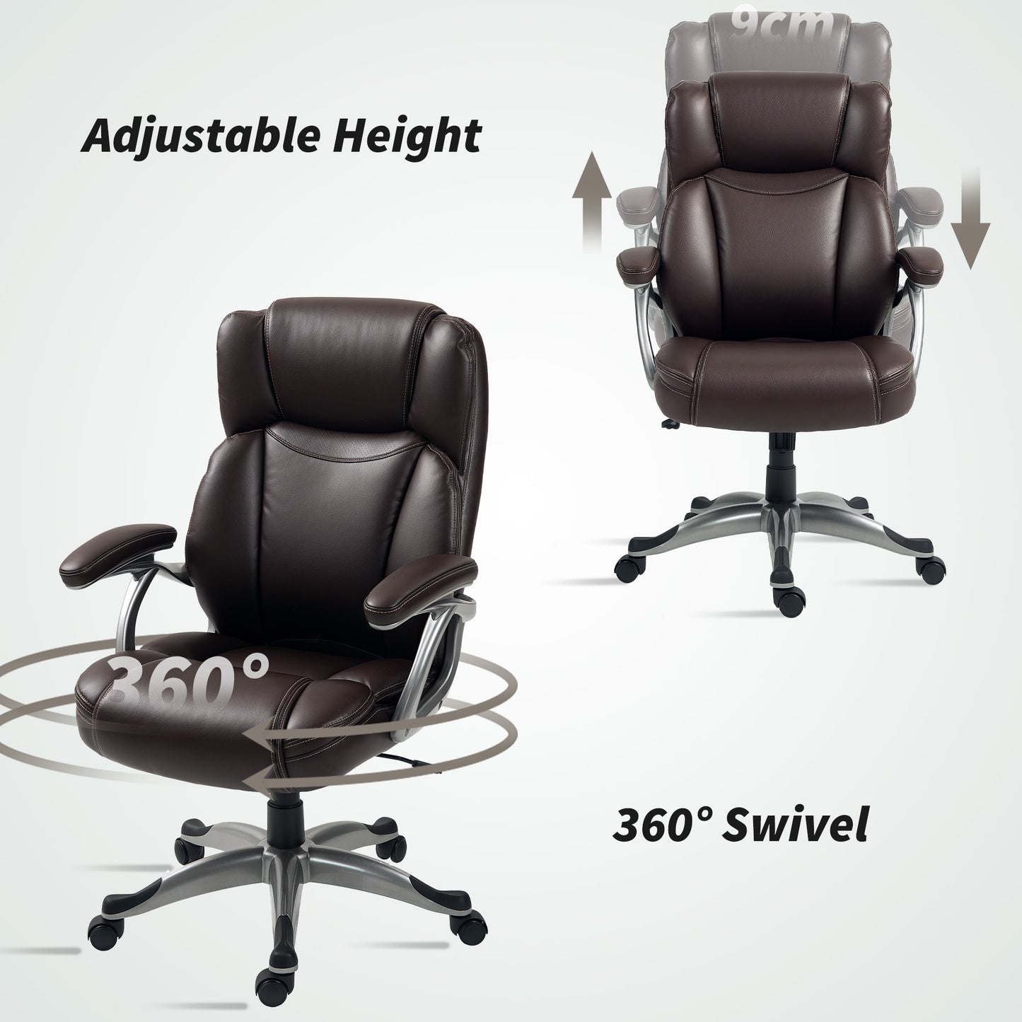 Tilting Executive Office Chair, PU Leather Desk Chair, Brown