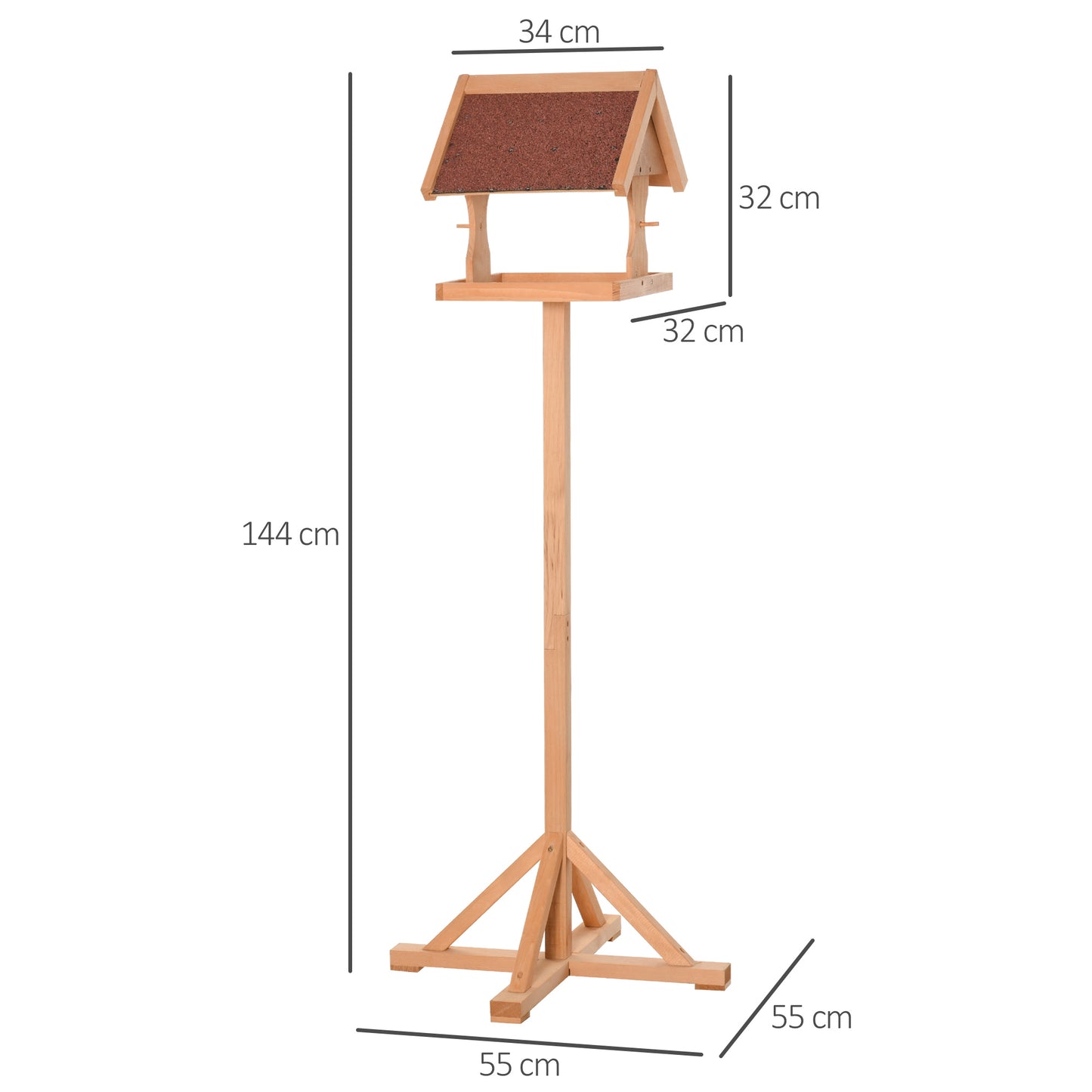 Wooden Bird Table Wild Bird Feeding Station Freestanding Feeder for Garden Outdoor 55 x 55 x 144cm