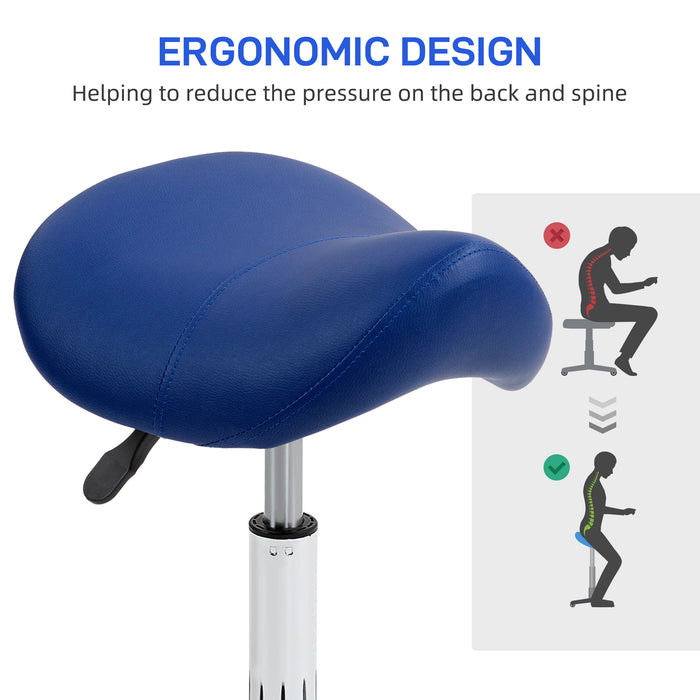 PU Leather Saddle Stool w/ Moulded Padded Seat Adjustable Height Blue