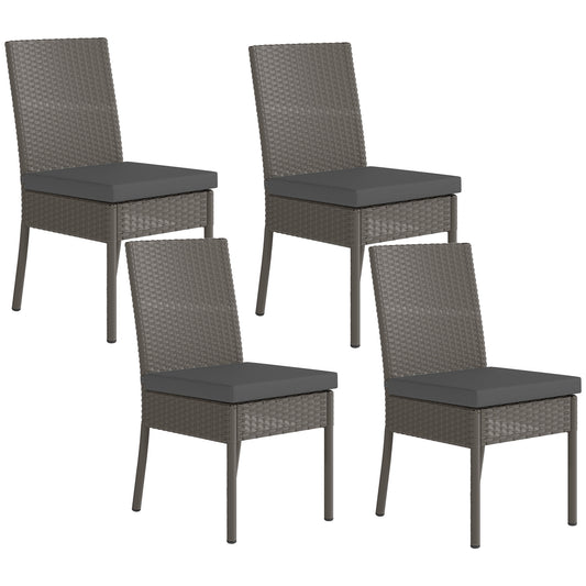 4 PCs Rattan Garden Chairs with Cushion, Wicker Dining Chairs, Grey
