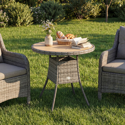 Outdoor PE Rattan Dining Table w/ Wood-plastic Composite Top, Natural