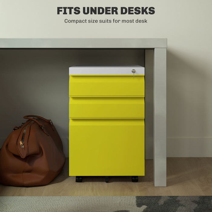 3 Drawer File Cabinet, Lockable Metal Filling Cabinet, Yellow