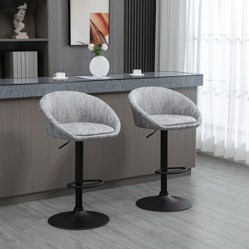 Modern Adjustable Bar Stools Set of 2, Swivel PU Leather Breakfast Barstools with Footrest Armrests Back, for Kitchen Counter Grey