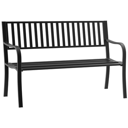 Garden Bench, Metal Outdoor Patio Garden Loveseat, Black