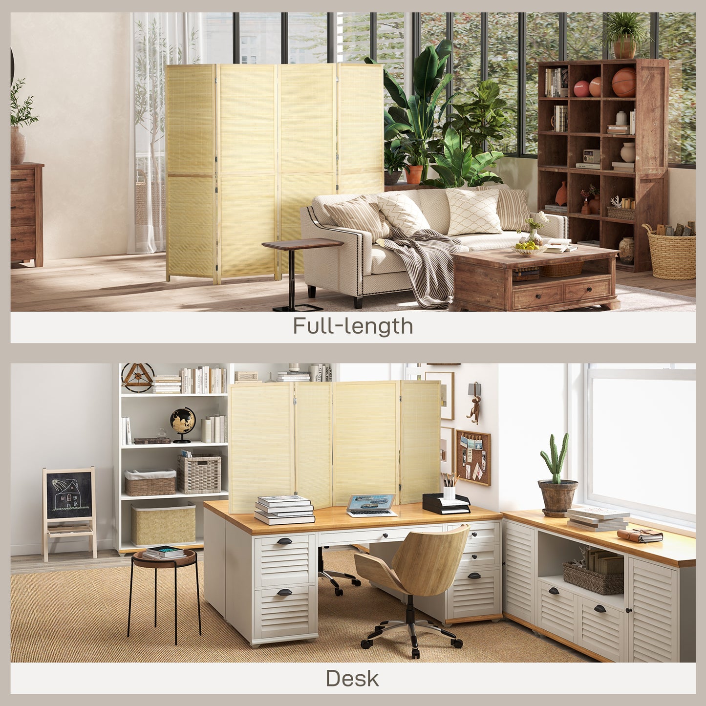 Freestanding Room Divider 4 Panel Folding Natural, 180 x 180cm