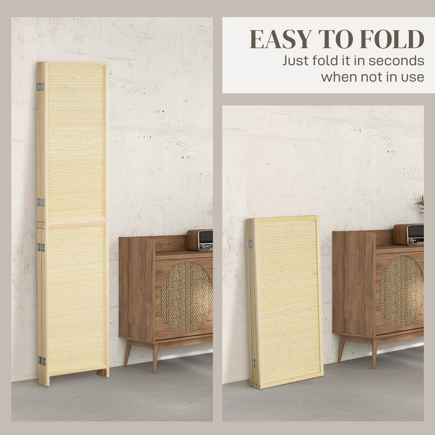 Freestanding Room Divider 4 Panel Folding Natural, 180 x 180cm