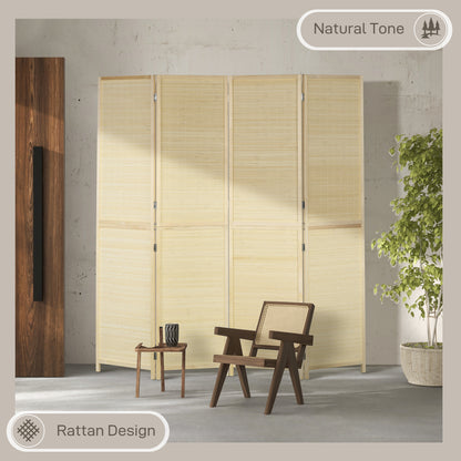 Freestanding Room Divider 4 Panel Folding Natural, 180 x 180cm