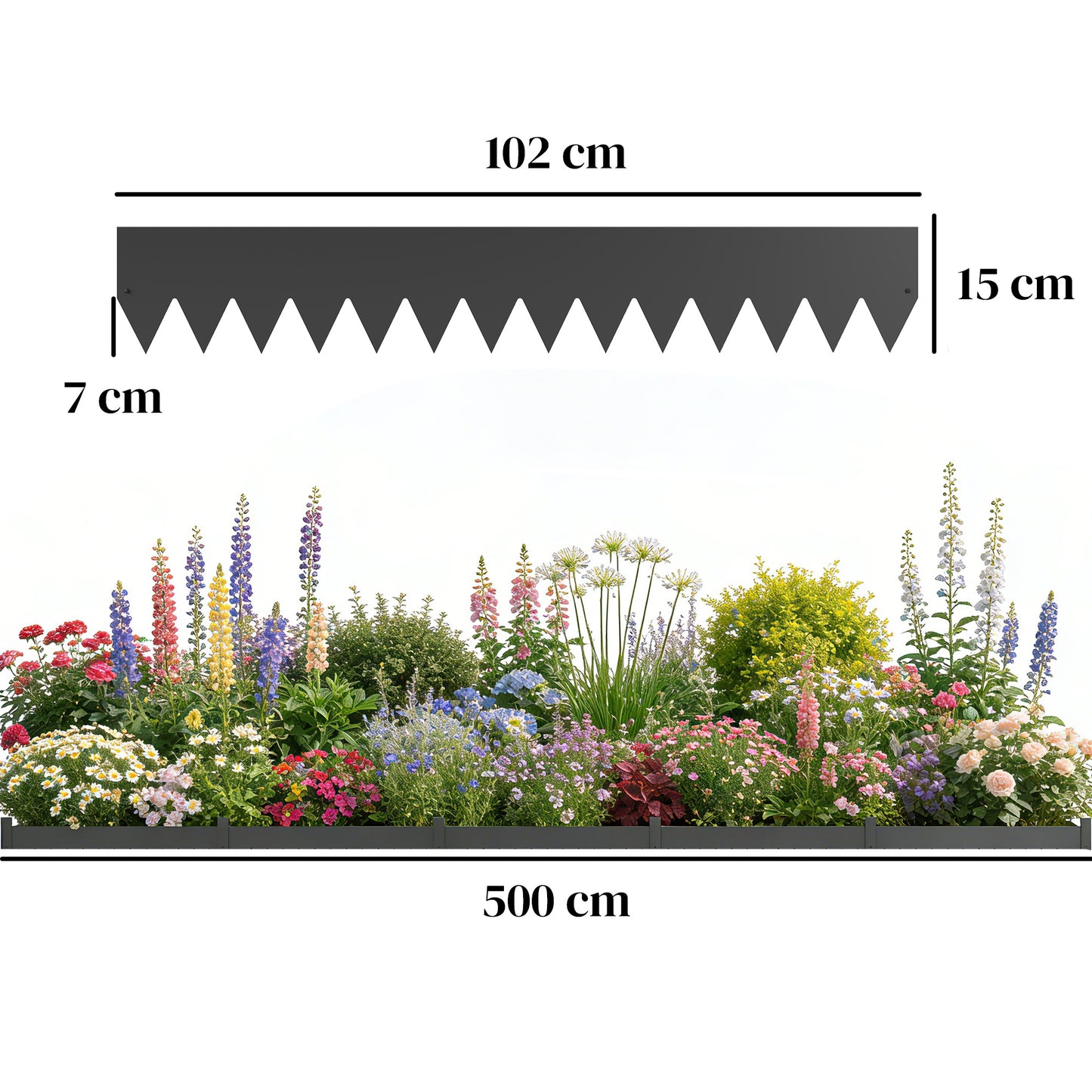 5pcs Garden Fence, No Dig Metal Outdoor Picket Fence Panels, Black