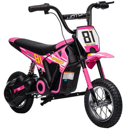 Kids Electric Motorbike, 24V Battery Powered Dirt Bike with 250W Motor, 6-16km/h, 7AH Batteries, 12" Inflatable Tires and Rear Suspension, Ride On Motorcycle for 8-12 Years Old, Pink