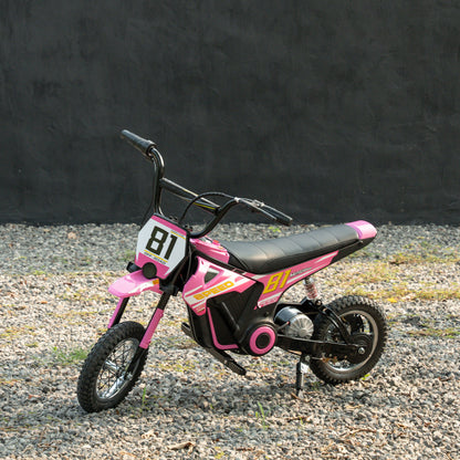 Kids Electric Motorbike, 24V Battery Powered Dirt Bike with 250W Motor, 6-16km/h, 7AH Batteries, 12" Inflatable Tires and Rear Suspension, Ride On Motorcycle for 8-12 Years Old, Pink