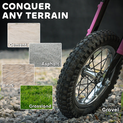 Kids Electric Motorbike, 24V Battery Powered Dirt Bike with 250W Motor, 6-16km/h, 7AH Batteries, 12" Inflatable Tires and Rear Suspension, Ride On Motorcycle for 8-12 Years Old, Pink