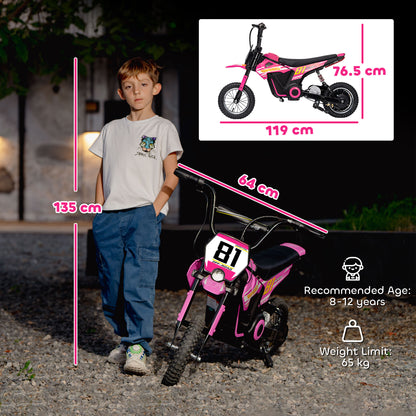 Kids Electric Motorbike, 24V Battery Powered Dirt Bike with 250W Motor, 6-16km/h, 7AH Batteries, 12" Inflatable Tires and Rear Suspension, Ride On Motorcycle for 8-12 Years Old, Pink