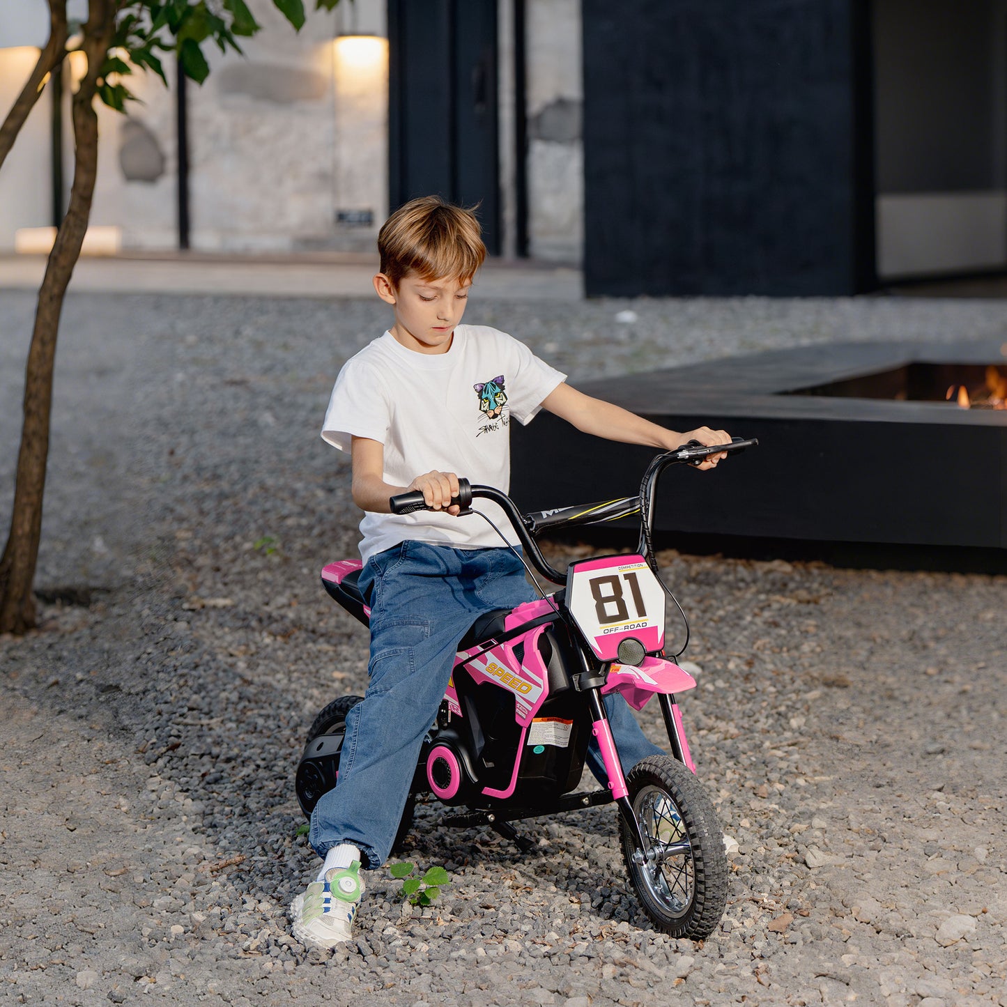 Kids Electric Motorbike, 24V Battery Powered Dirt Bike with 250W Motor, 6-16km/h, 7AH Batteries, 12" Inflatable Tires and Rear Suspension, Ride On Motorcycle for 8-12 Years Old, Pink