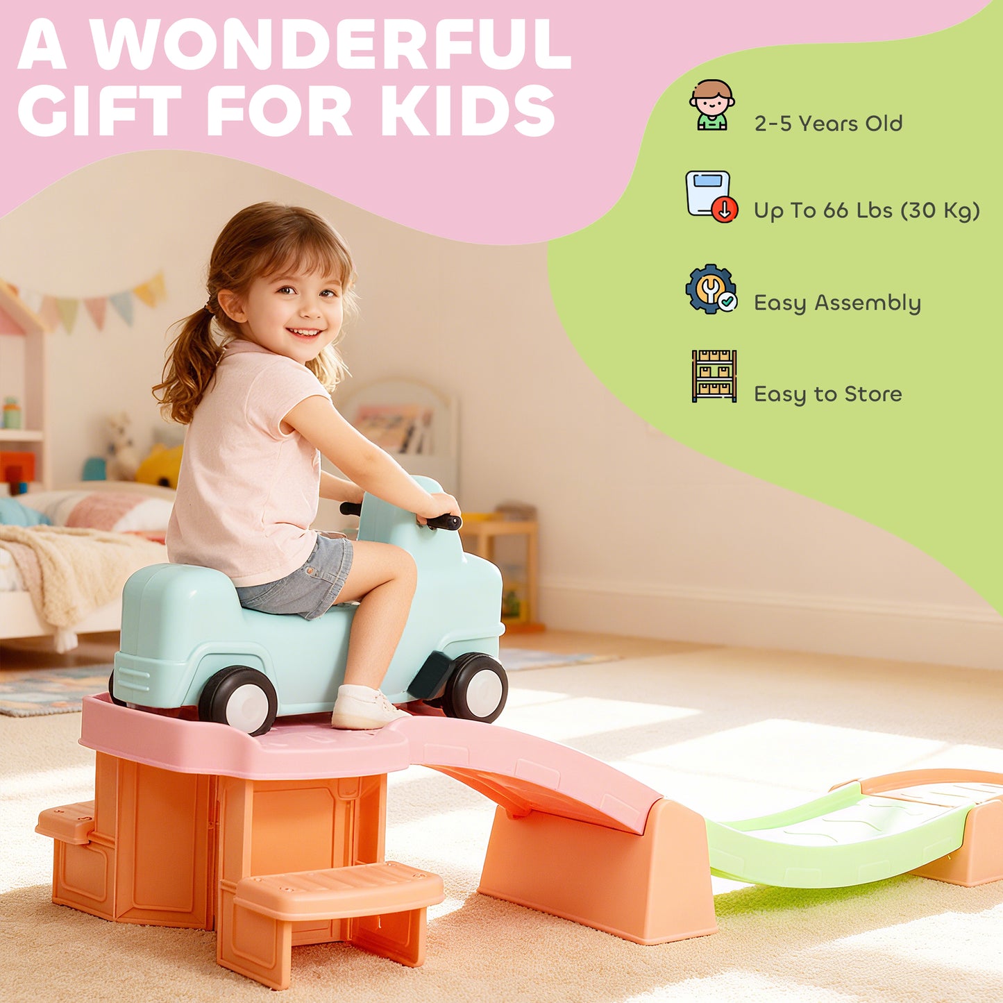 3(m) 4 Pieces Up and Down Kids Rollercoaster, for 2-5 Years, Orange