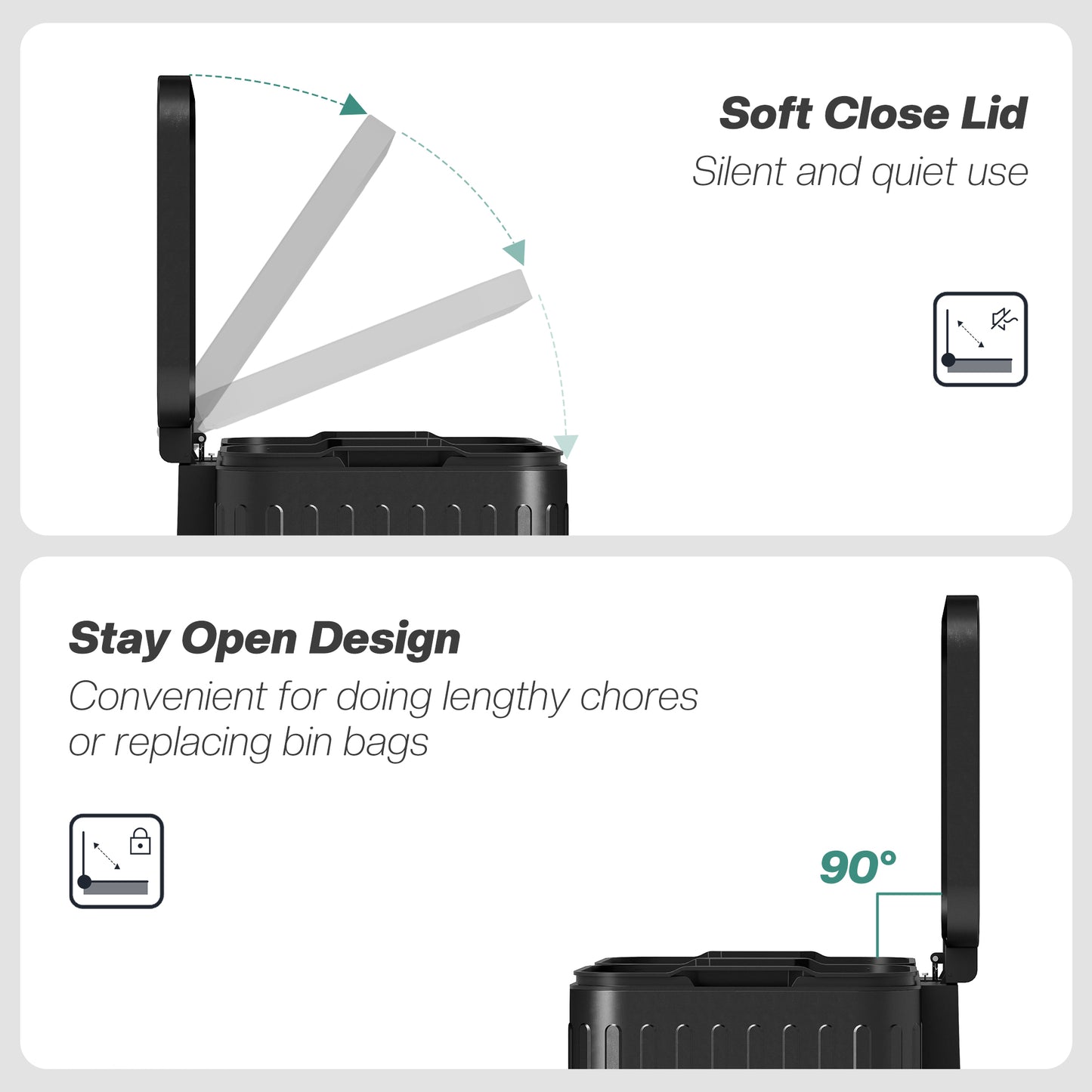 2 x 20L Double Rubbish Bin, Pedal Bin with Soft-Close Lid, Black