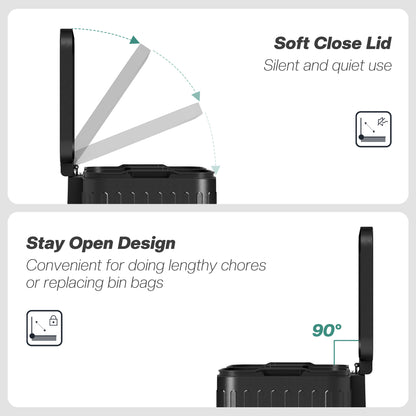 2 x 20L Double Rubbish Bin, Pedal Bin with Soft-Close Lid, Black