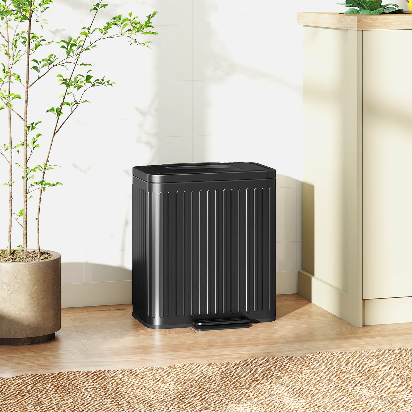 2 x 20L Double Rubbish Bin, Pedal Bin with Soft-Close Lid, Black