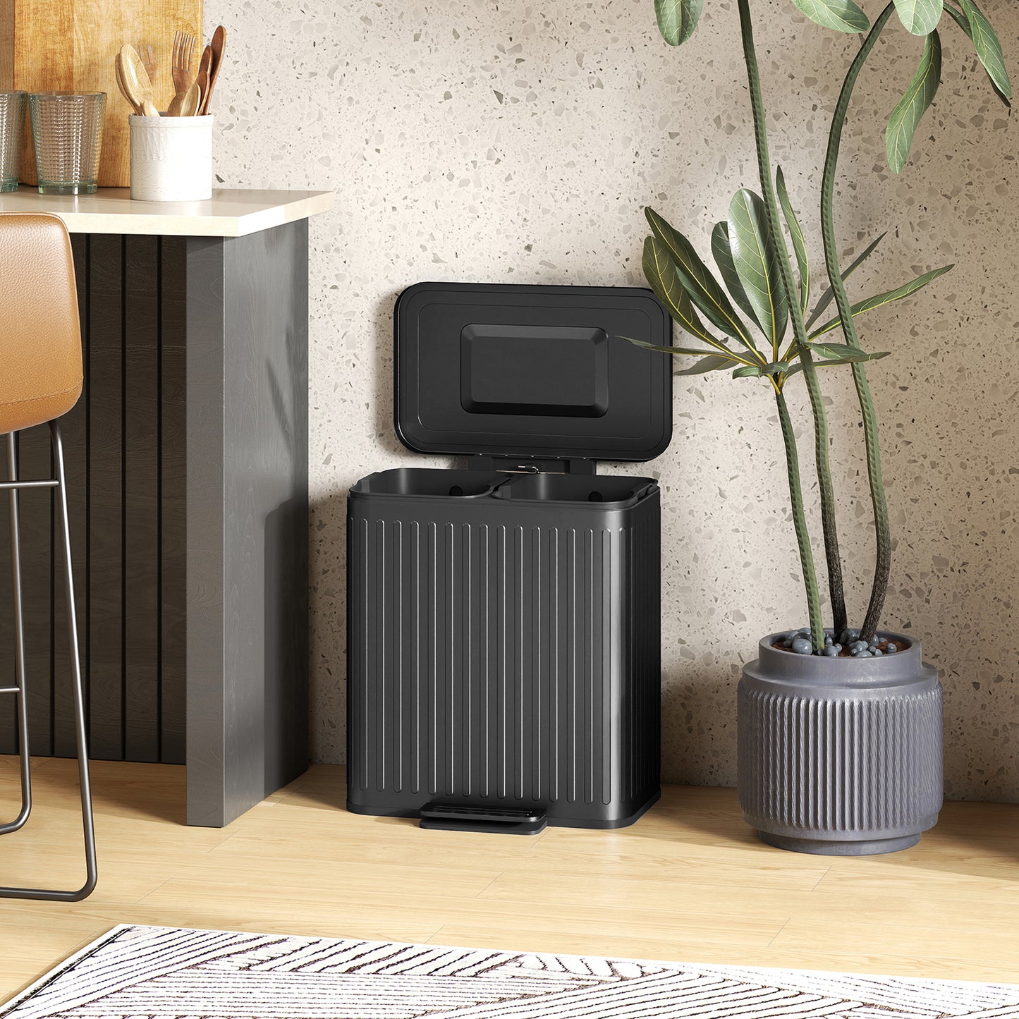 2 x 20L Double Rubbish Bin, Pedal Bin with Soft-Close Lid, Black